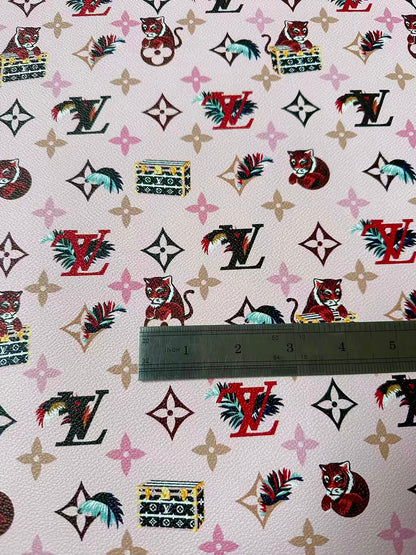 Craft Pink Tiger LV Leather Fabric For Handmade Shoes, Bag ,Upholstery Goods By Yard