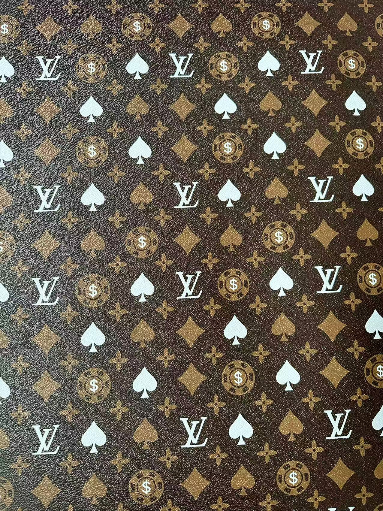 Craft Las Vegas Playing Cards With LV Leather Fabric For Handmade Shoes, Sneaker Handicraft Goods By Yard(Brown)