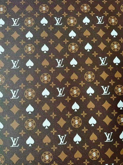 Craft Las Vegas Playing Cards With LV Leather Fabric For Handmade Shoes, Sneaker Handicraft Goods By Yard(Brown)