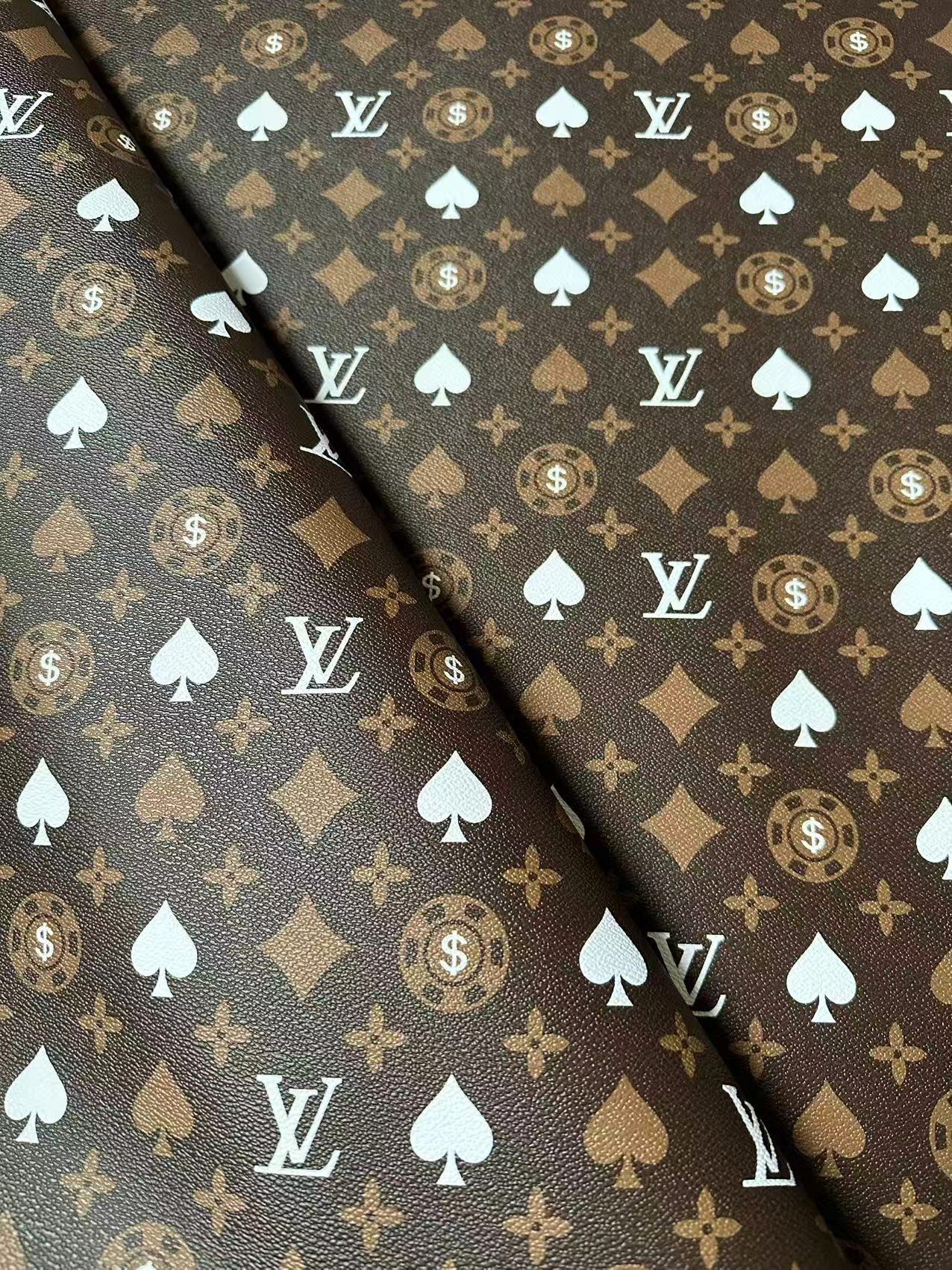 Craft Las Vegas Playing Cards With LV Leather Fabric For Handmade Shoes, Sneaker Handicraft Goods By Yard(Brown)