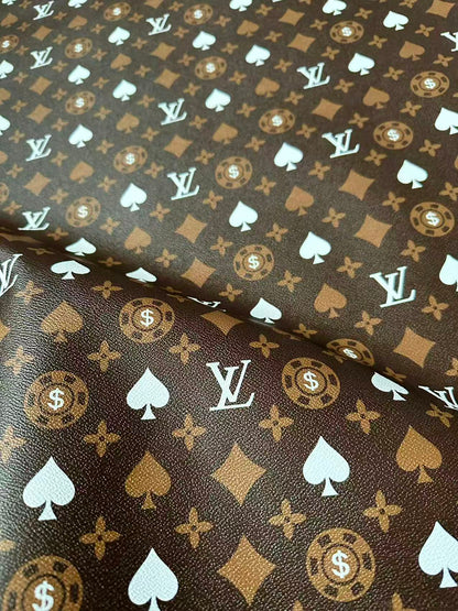 Craft Las Vegas Playing Cards With LV Leather Fabric For Handmade Shoes, Sneaker Handicraft Goods By Yard(Brown)
