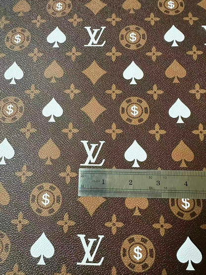 Craft Las Vegas Playing Cards With LV Leather Fabric For Handmade Shoes, Sneaker Handicraft Goods By Yard(Brown)