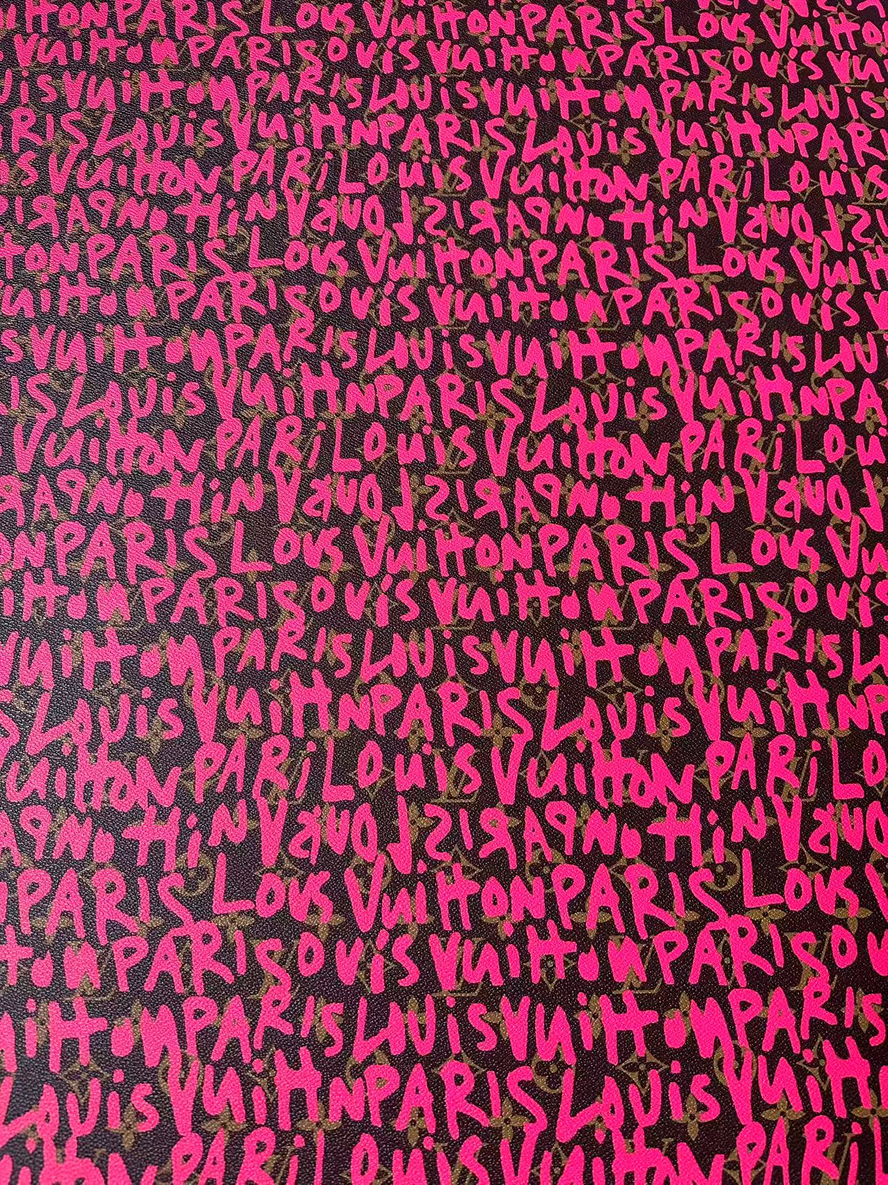 Fashion Pink Graffiti LV Leather Fabric For Handmade Sneaker ,Bag Goods