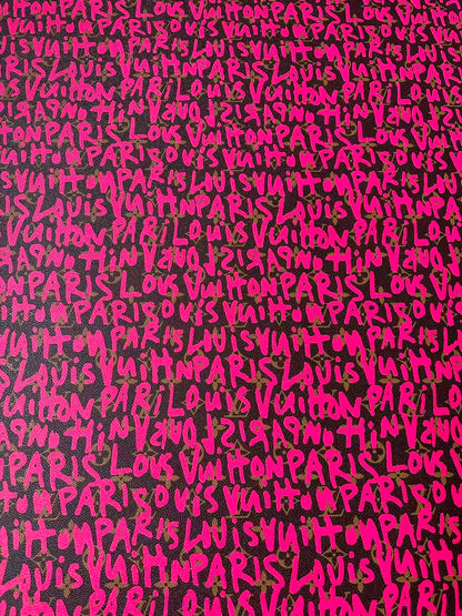 Fashion Pink Graffiti LV Leather Fabric For Handmade Sneaker ,Bag Goods