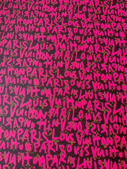 Fashion Pink Graffiti LV Leather Fabric For Handmade Sneaker ,Bag Goods