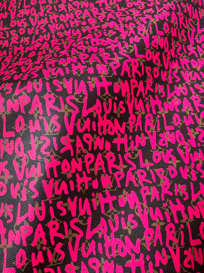 Fashion Pink Graffiti LV Leather Fabric For Handmade Sneaker ,Bag Goods