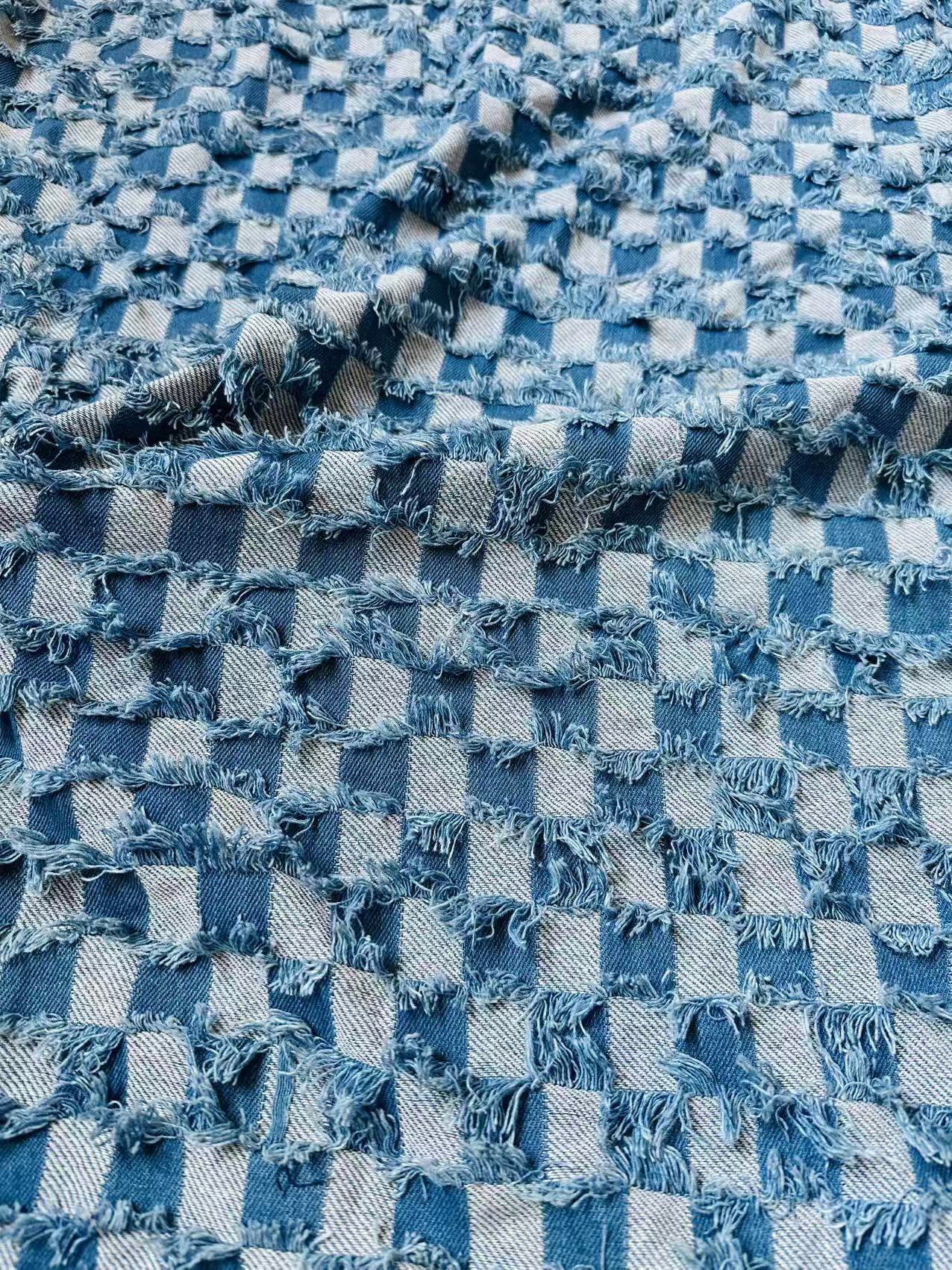 Craft Plaid Denim Fabric For Handmade Shoes ,Clothing By Yard