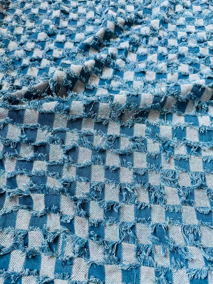 Craft Plaid Denim Fabric For Handmade Shoes ,Clothing By Yard