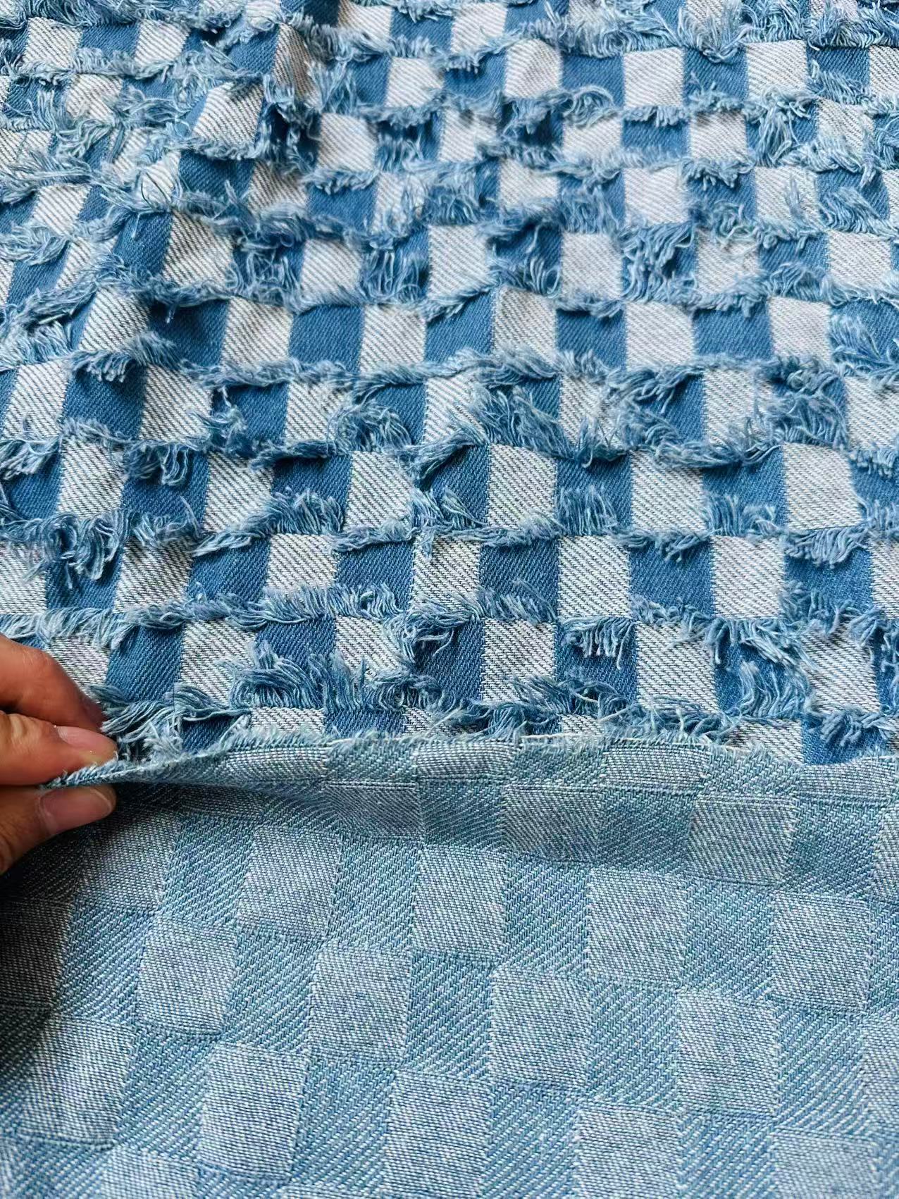 Craft Plaid Denim Fabric For Handmade Shoes ,Clothing By Yard
