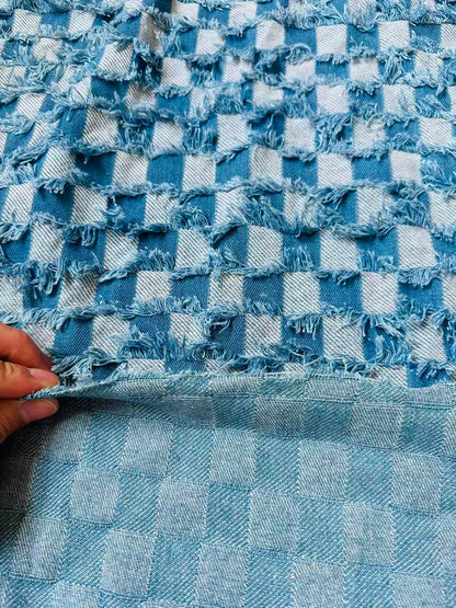 Craft Plaid Denim Fabric For Handmade Shoes ,Clothing By Yard