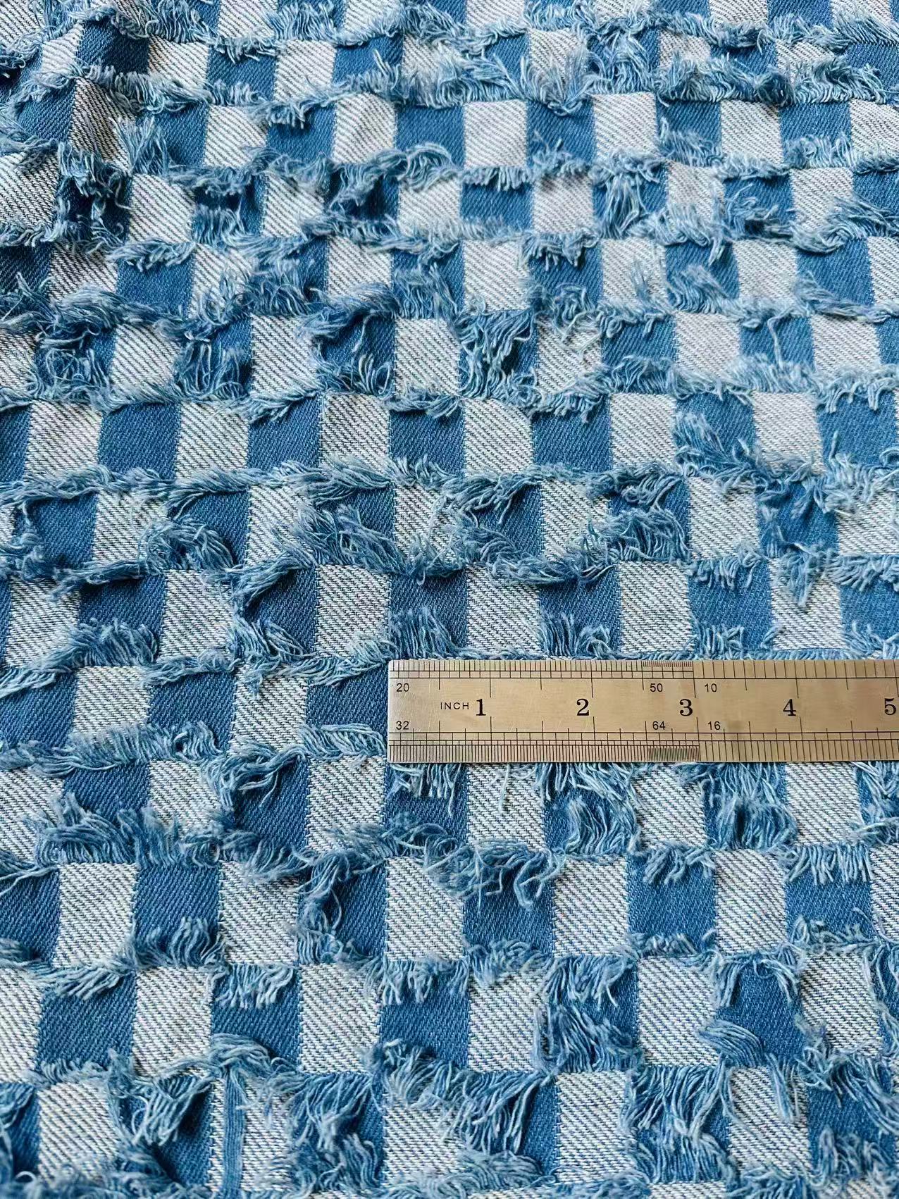Craft Plaid Denim Fabric For Handmade Shoes ,Clothing By Yard