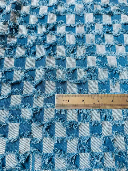 Craft Plaid Denim Fabric For Handmade Shoes ,Clothing By Yard