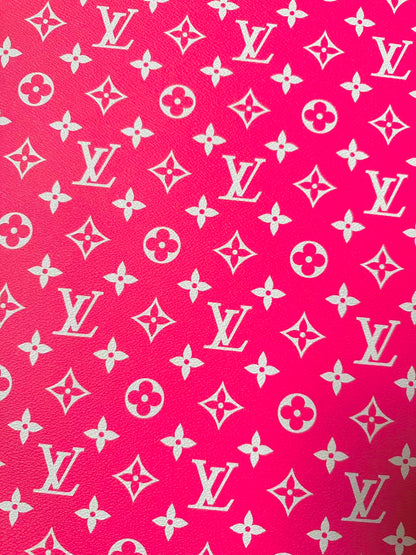 Craft Hot Pink LV Vinyl Leather for Handmade Sneaker,Car Upholstery Leather By Yard