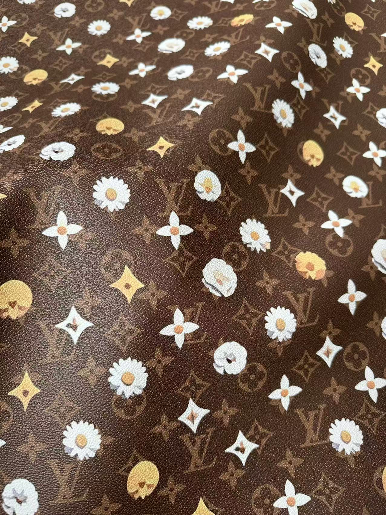 Craft LV With Point Flower Leather Fabric For Handmade Shoes, Sneaker Handicraft Goods By Yard