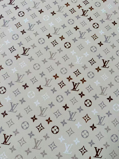 Fashion White,Brown and Gray LV Vinyl Leather for Handmade Sneaker,Car Upholstery Leather By Yard