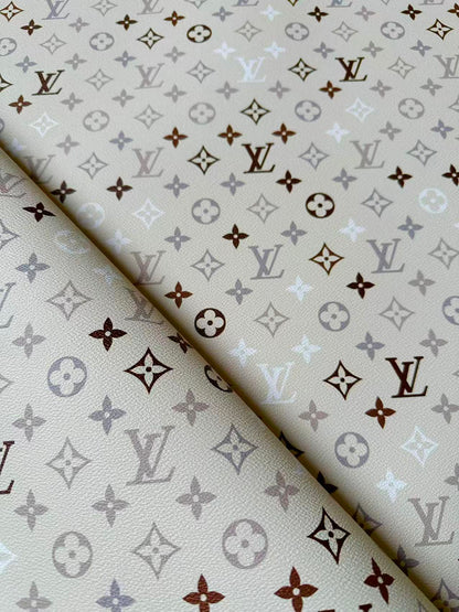 Fashion White,Brown and Gray LV Vinyl Leather for Handmade Sneaker,Car Upholstery Leather By Yard