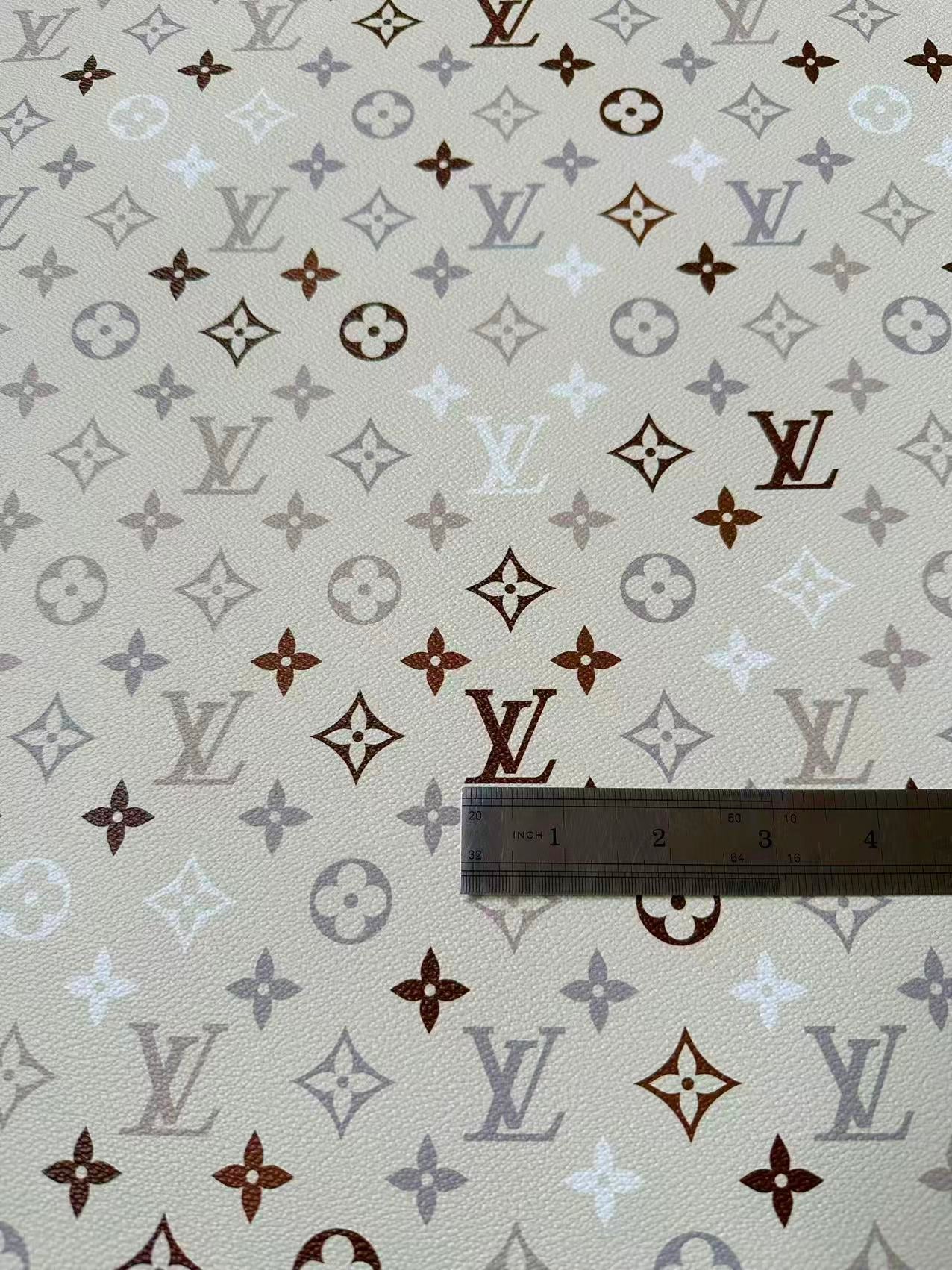 Fashion White,Brown and Gray LV Vinyl Leather for Handmade Sneaker,Car Upholstery Leather By Yard