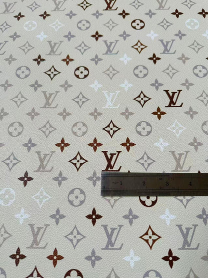 Fashion White,Brown and Gray LV Vinyl Leather for Handmade Sneaker,Car Upholstery Leather By Yard