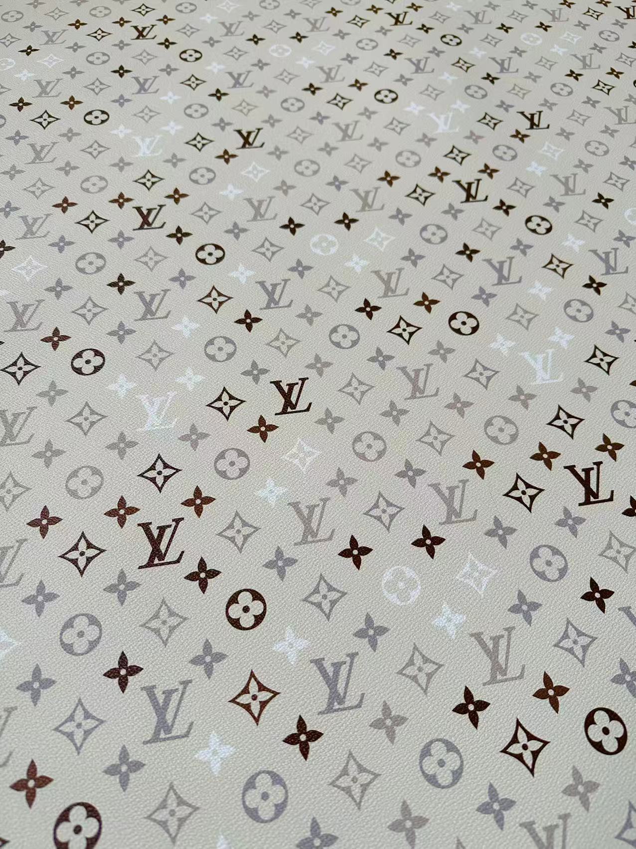 Fashion White,Brown and Gray LV Vinyl Leather for Handmade Sneaker,Car Upholstery Leather By Yard