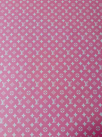 Fashion Pink LV Vinyl Leather for Handmade Shoes Bag And Car Upholstery Leather By Yard