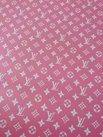 Fashion Pink LV Vinyl Leather for Handmade Shoes Bag And Car Upholstery Leather By Yard
