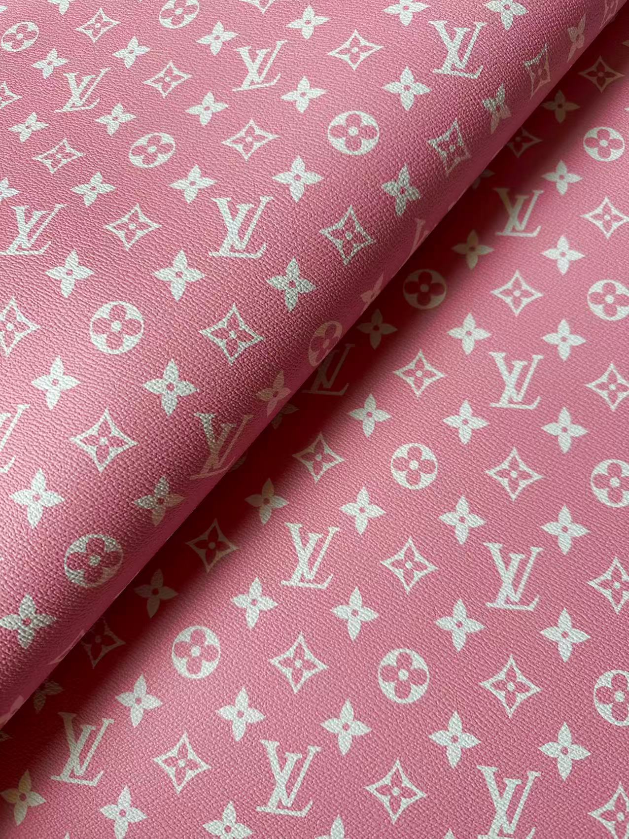 Fashion Pink LV Vinyl Leather for Handmade Shoes Bag And Car Upholstery Leather By Yard