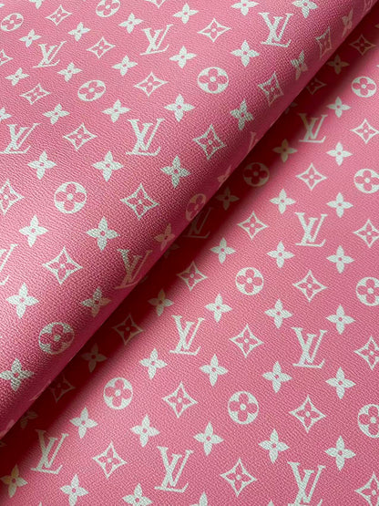 Fashion Pink LV Vinyl Leather for Handmade Shoes Bag And Car Upholstery Leather By Yard