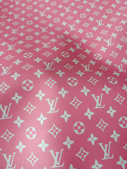 Fashion Pink LV Vinyl Leather for Handmade Shoes Bag And Car Upholstery Leather By Yard