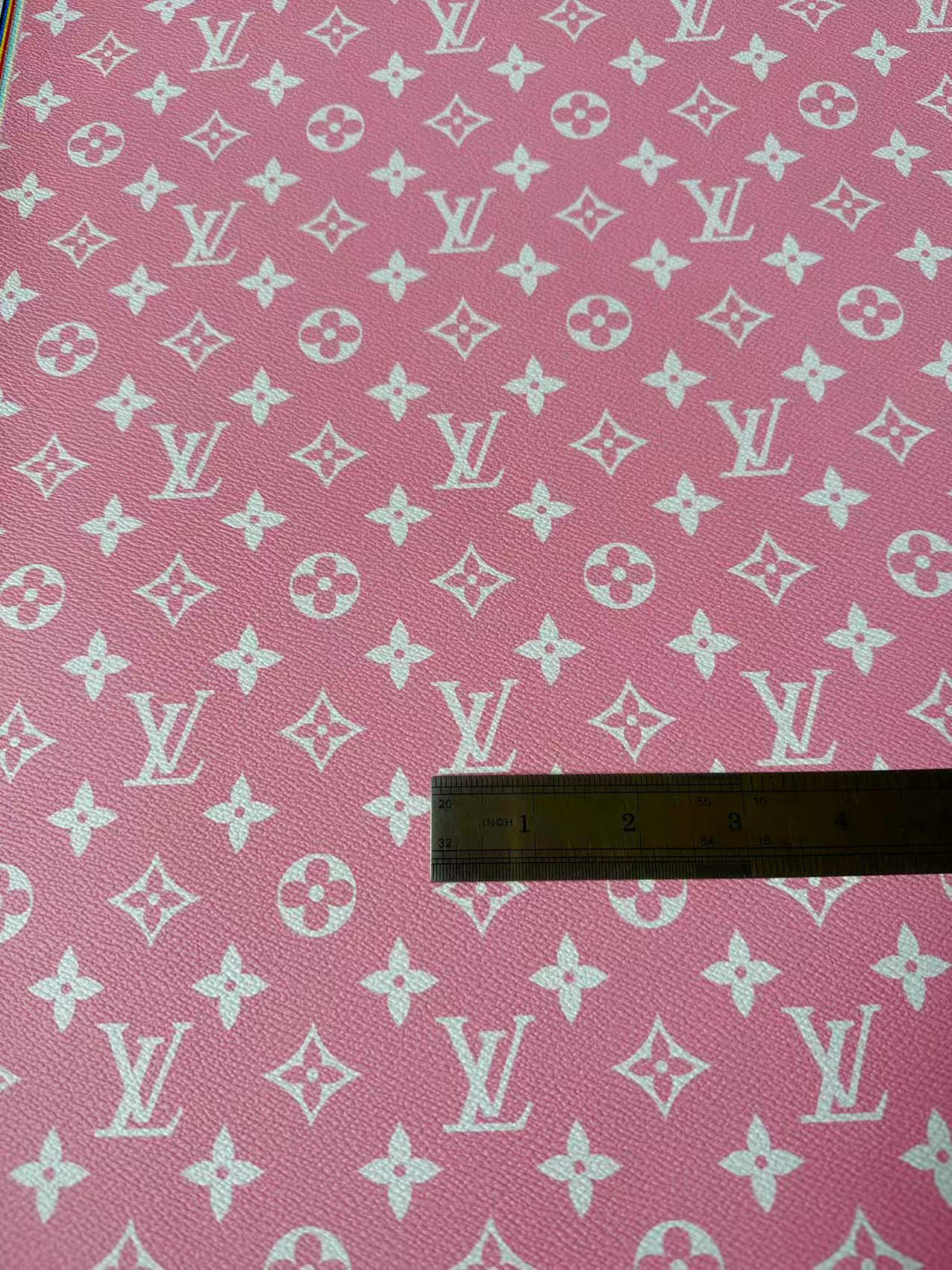 Fashion Pink LV Vinyl Leather for Handmade Shoes Bag And Car Upholstery Leather By Yard