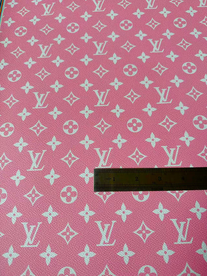 Fashion Pink LV Vinyl Leather for Handmade Shoes Bag And Car Upholstery Leather By Yard
