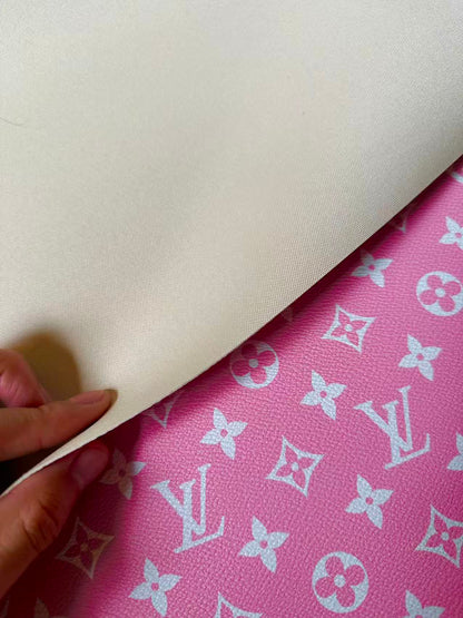 Fashion Pink LV Vinyl Leather for Handmade Shoes Bag And Car Upholstery Leather By Yard