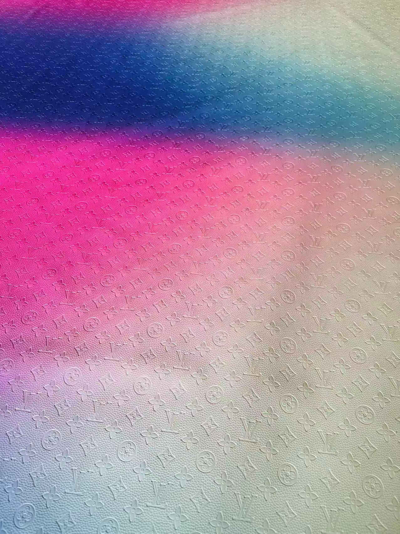 Fashion Gradient Colorful Rainbow LV Embossed Leather Fabric For Handmade Box,Upholstery Goods