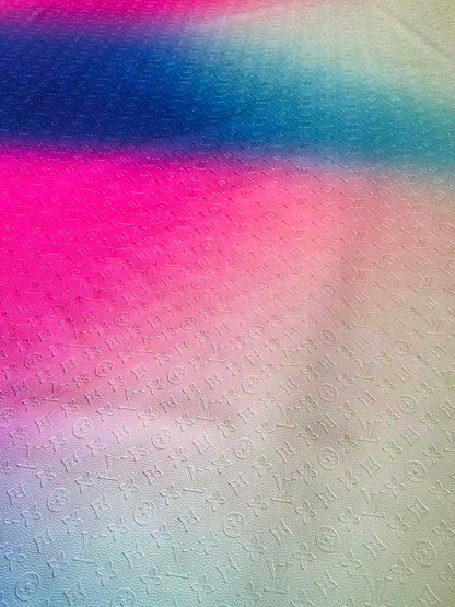 Fashion Gradient Colorful Rainbow LV Embossed Leather Fabric For Handmade Box,Upholstery Goods