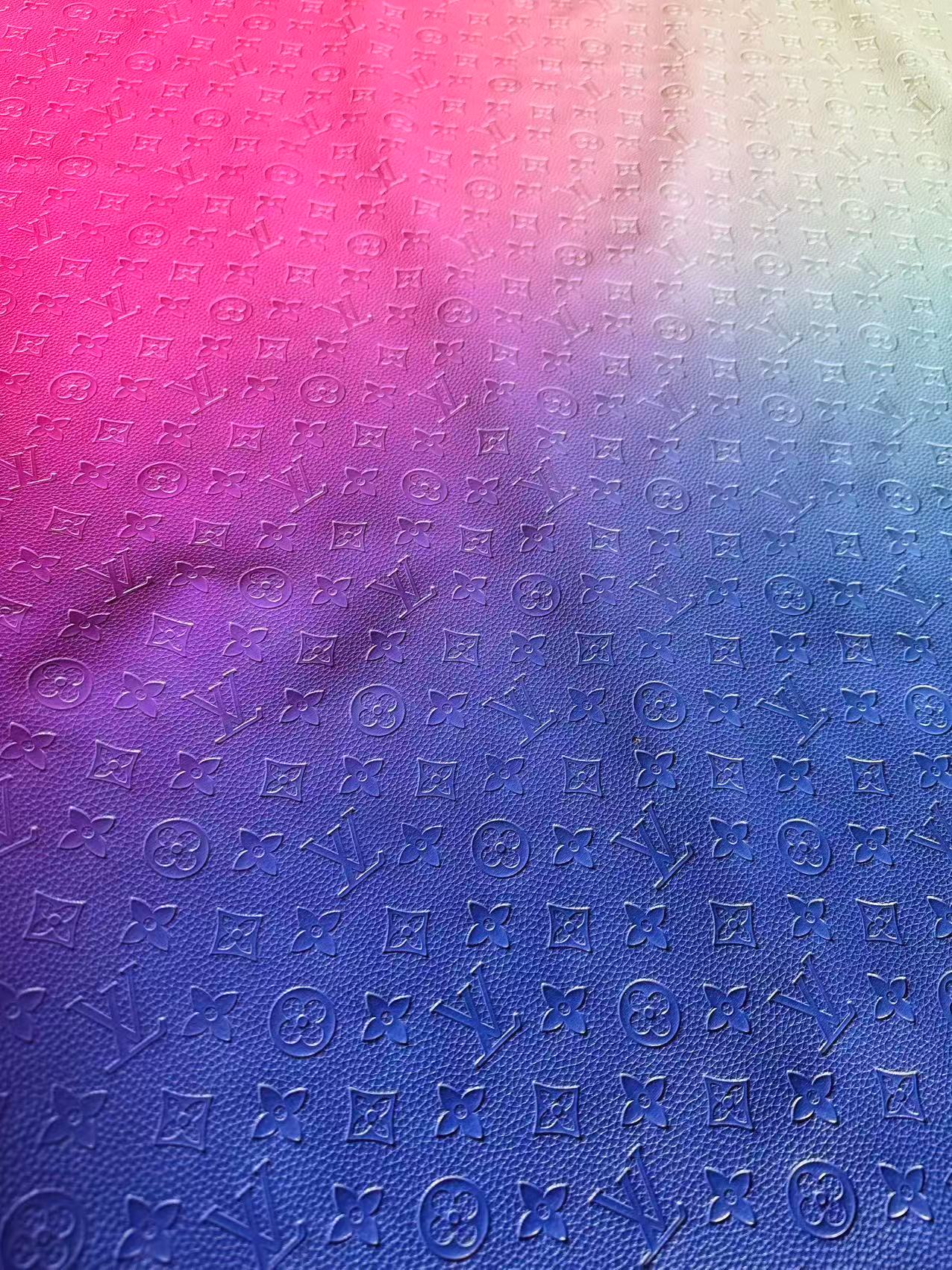 Fashion Gradient Colorful Rainbow LV Embossed Leather Fabric For Handmade Box,Upholstery Goods