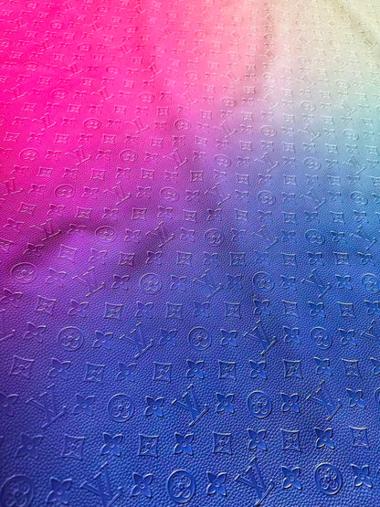 Fashion Gradient Colorful Rainbow LV Embossed Leather Fabric For Handmade Box,Upholstery Goods