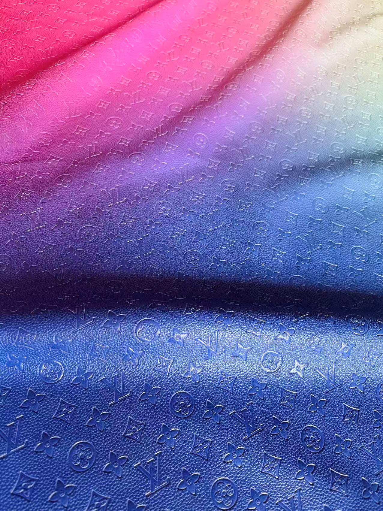 Fashion Gradient Colorful Rainbow LV Embossed Leather Fabric For Handmade Box,Upholstery Goods