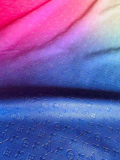 Fashion Gradient Colorful Rainbow LV Embossed Leather Fabric For Handmade Box,Upholstery Goods