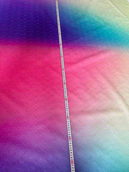Fashion Gradient Colorful Rainbow LV Embossed Leather Fabric For Handmade Box,Upholstery Goods