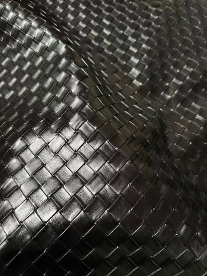 Fashion Black Plaid Texture PU Leather Fabric For Handmade Car,Motorcycle Seats,Shoes Goods By Yard
