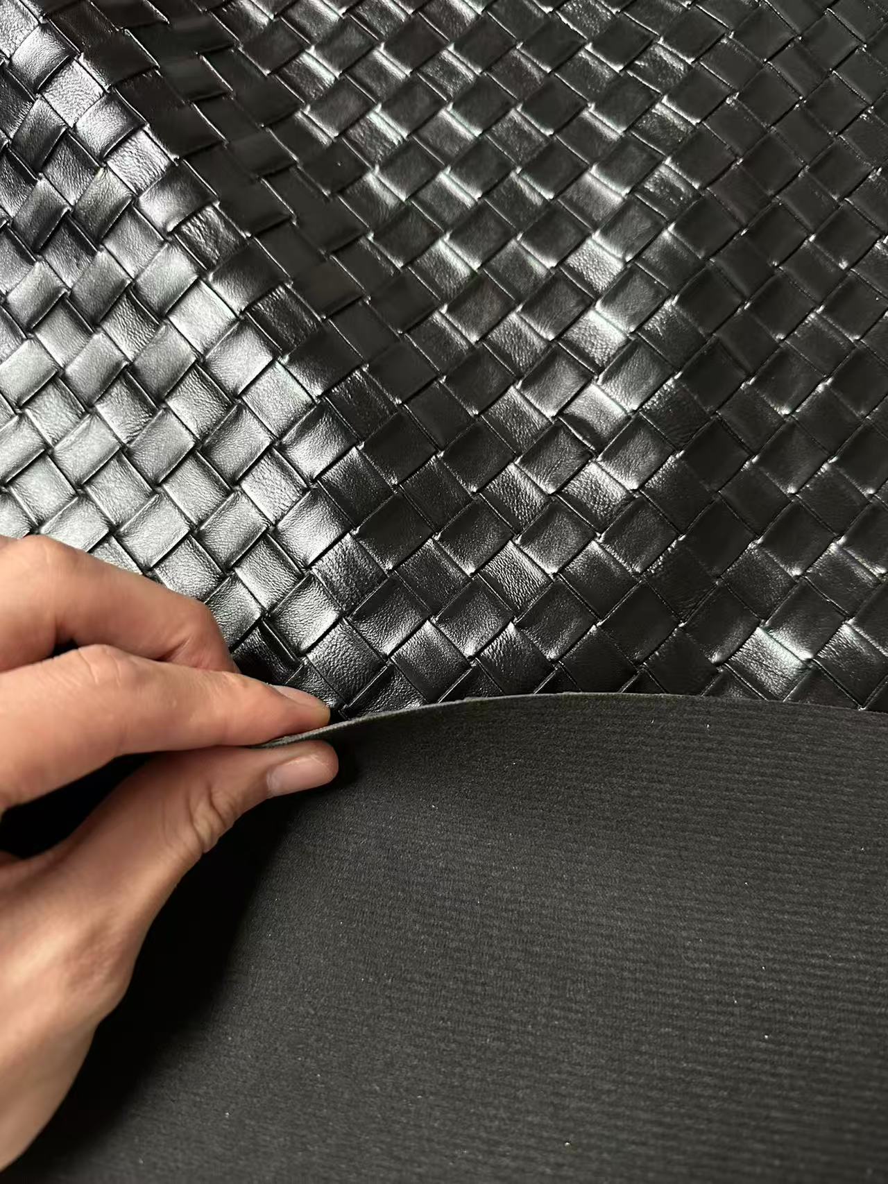 Fashion Black Plaid Texture PU Leather Fabric For Handmade Car,Motorcycle Seats,Shoes Goods By Yard