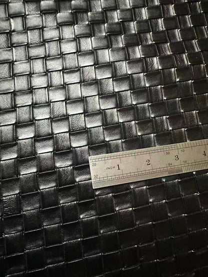 Fashion Black Plaid Texture PU Leather Fabric For Handmade Car,Motorcycle Seats,Shoes Goods By Yard