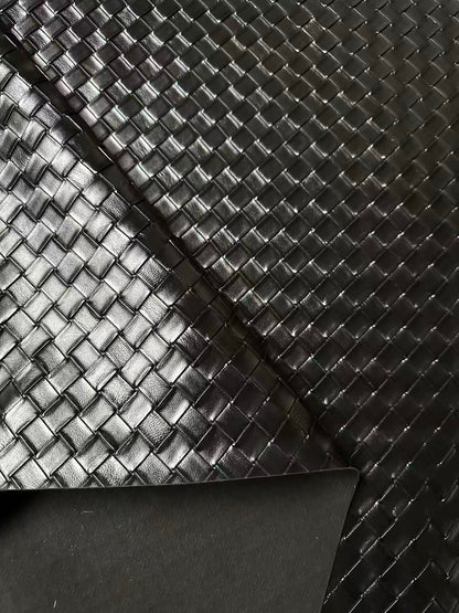 Fashion Black Plaid Texture PU Leather Fabric For Handmade Car,Motorcycle Seats,Shoes Goods By Yard