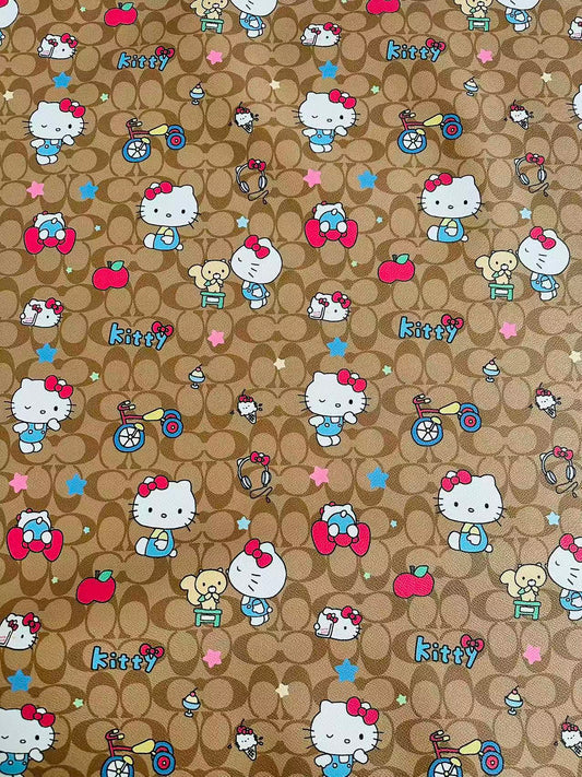 Fashion Hello Kitty With Coach Bicycle Design Leather Fabric For Handmade Handicraft By Yards