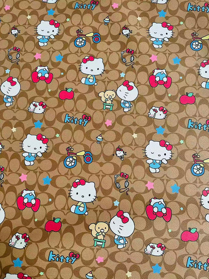 Fashion Hello Kitty With Coach Bicycle Design Leather Fabric For Handmade Handicraft By Yards