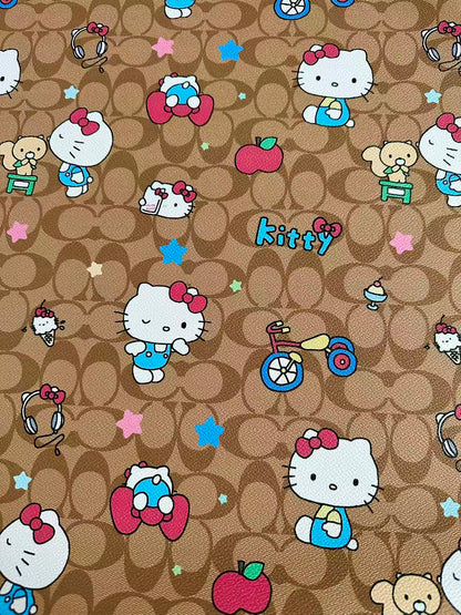 Fashion Hello Kitty With Coach Bicycle Design Leather Fabric For Handmade Handicraft By Yards