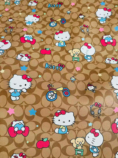 Fashion Hello Kitty With Coach Bicycle Design Leather Fabric For Handmade Handicraft By Yards