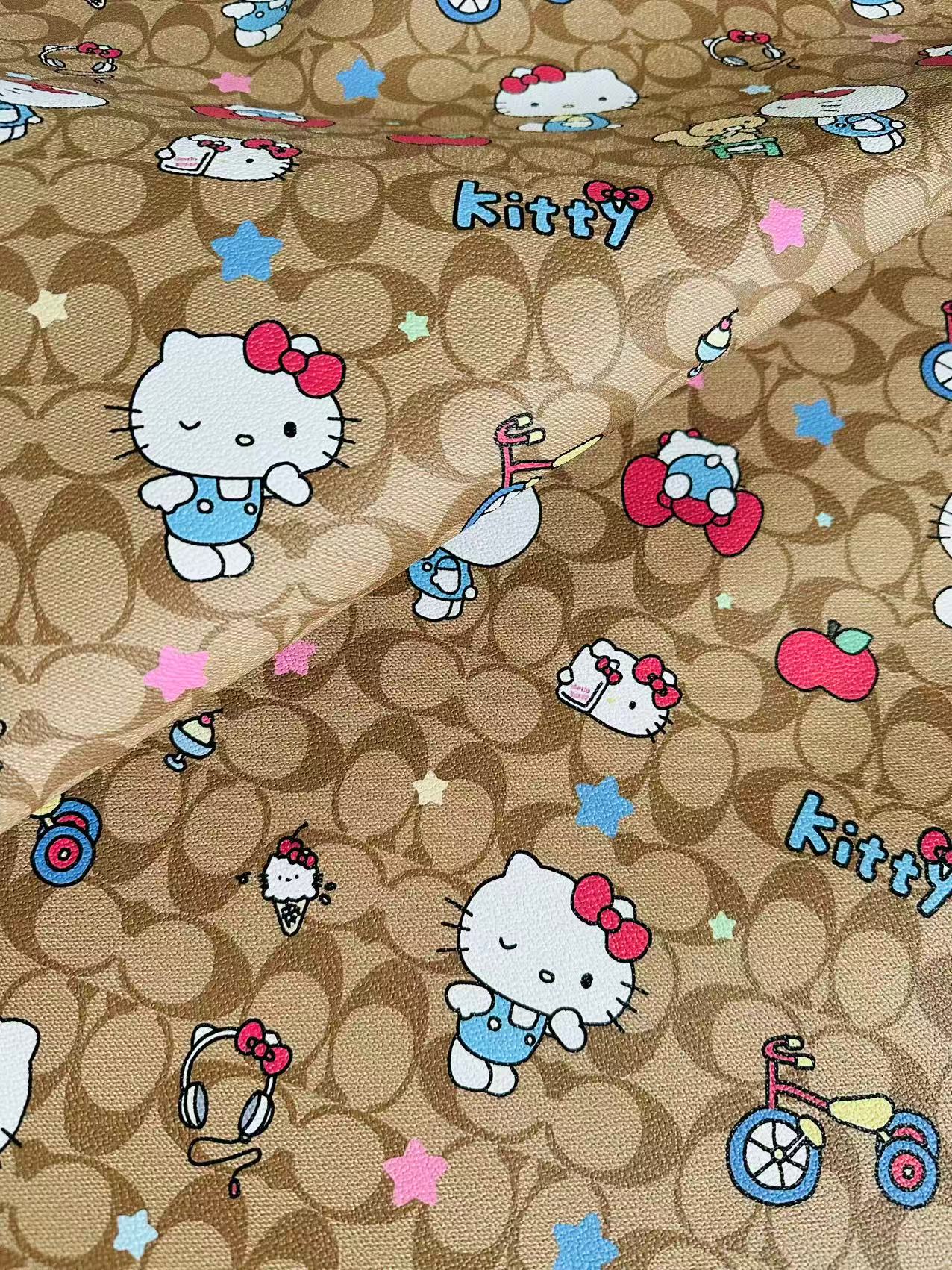 Fashion Hello Kitty With Coach Bicycle Design Leather Fabric For Handmade Handicraft By Yards