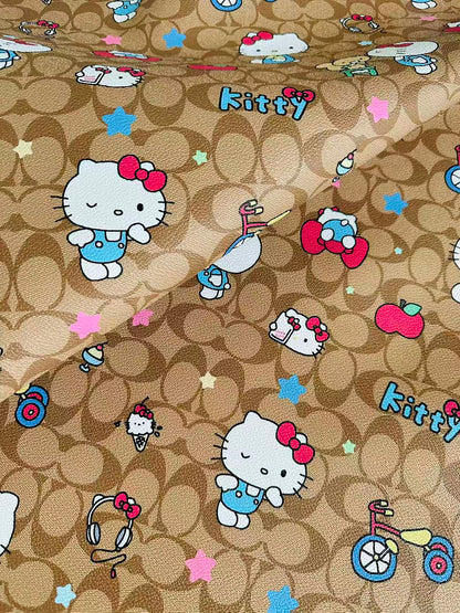 Fashion Hello Kitty With Coach Bicycle Design Leather Fabric For Handmade Handicraft By Yards