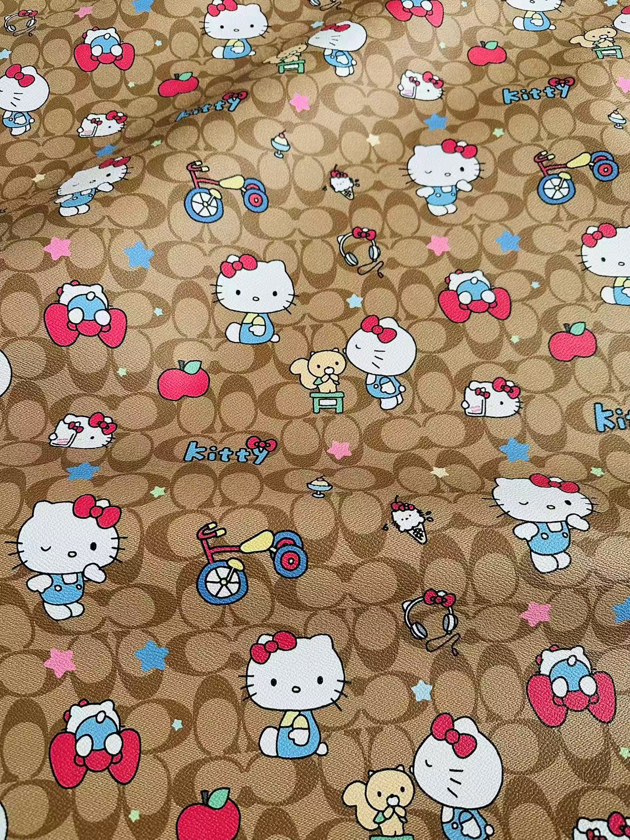 Fashion Hello Kitty With Coach Bicycle Design Leather Fabric For Handmade Handicraft By Yards