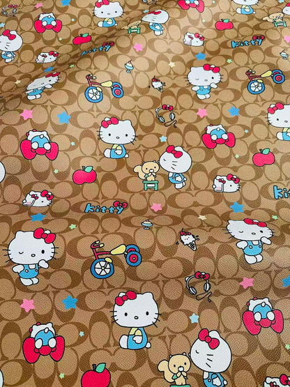 Fashion Hello Kitty With Coach Bicycle Design Leather Fabric For Handmade Handicraft By Yards
